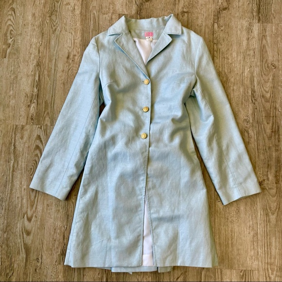 Molly B Coastal Blue Preppy Belted Trench Coat Jacket - Size 8 - Picture 3 of 10